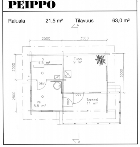 Saunamalli Peippo: pohjapiirustus